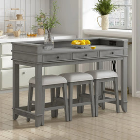 Retro Light Grey Solid Wood Bar Table Dining Set - Omega Lifestyles