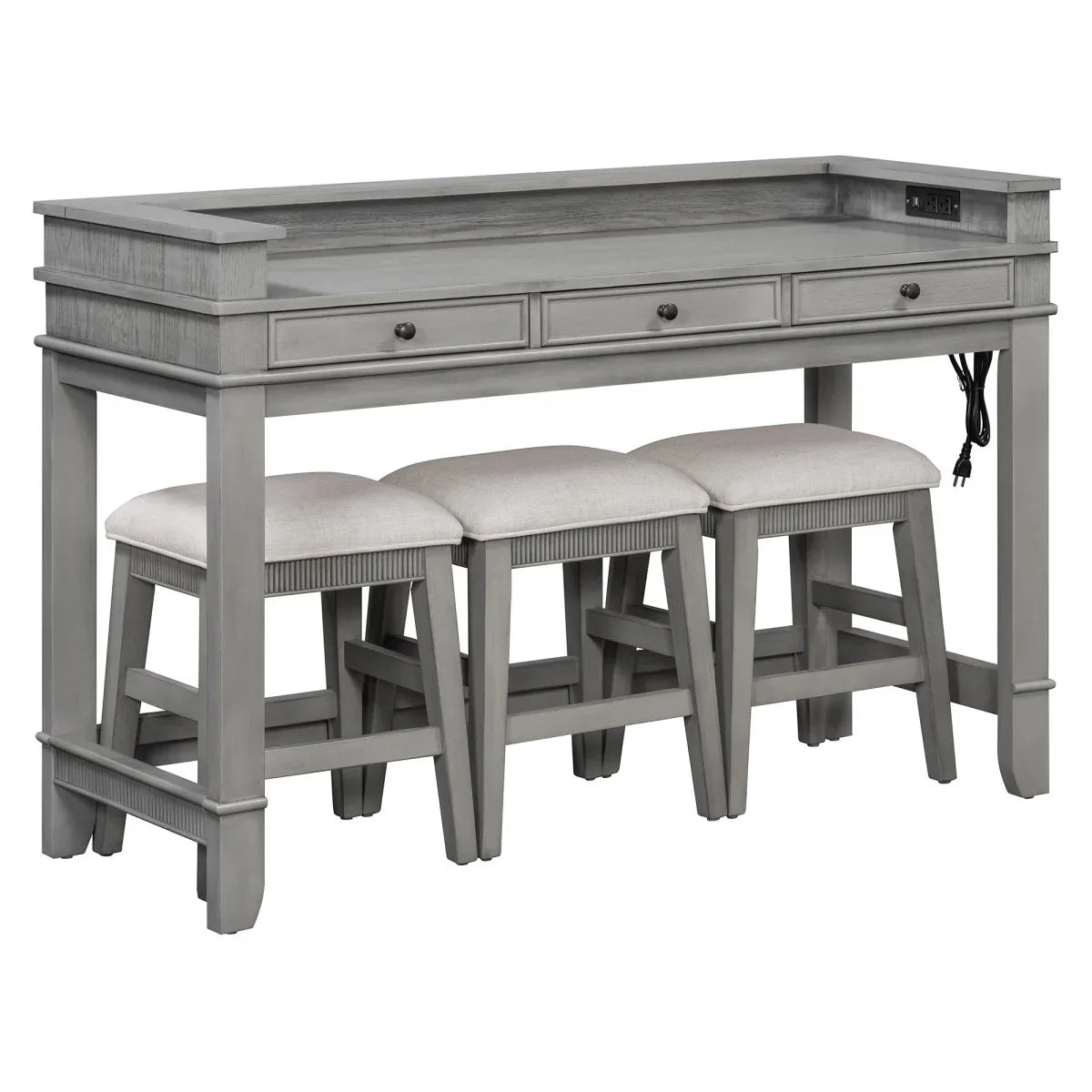 Retro Light Grey Solid Wood Bar Table Dining Set - Omega Lifestyles