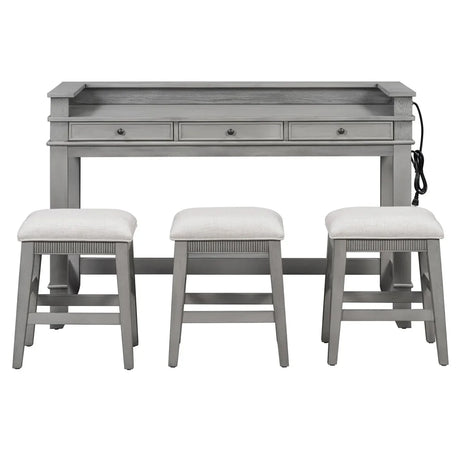 Retro Light Grey Solid Wood Bar Table Dining Set - Omega Lifestyles