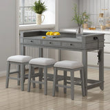 Retro Light Grey Solid Wood Bar Table Dining Set - Omega Lifestyles