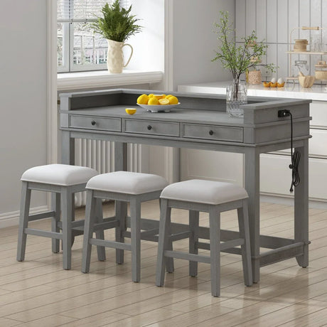 Retro Light Grey Solid Wood Bar Table Dining Set - Omega Lifestyles