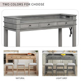 Retro Light Grey Solid Wood Bar Table Dining Set - Omega Lifestyles