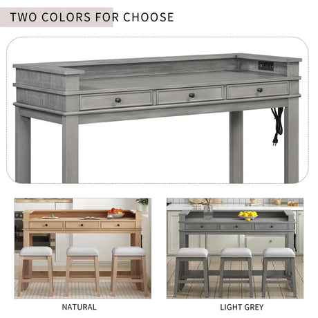 Retro Light Grey Solid Wood Bar Table Dining Set - Omega Lifestyles