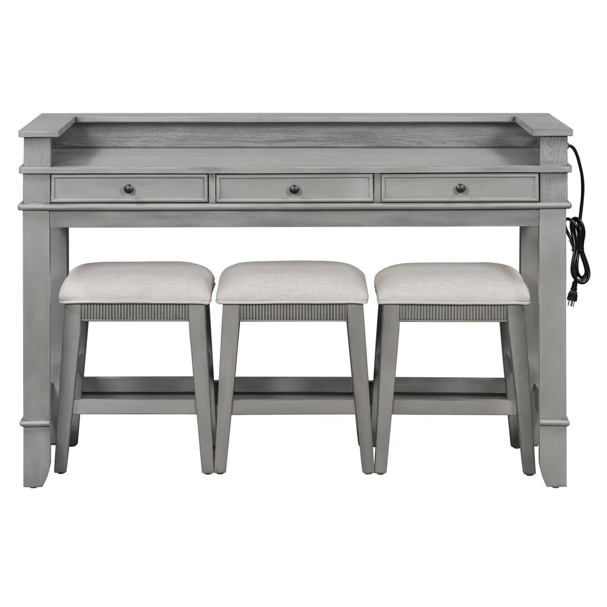 Retro Light Grey Solid Wood Bar Table Dining Set - Omega Lifestyles