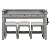 Retro Light Grey Solid Wood Bar Table Dining Set - Omega Lifestyles