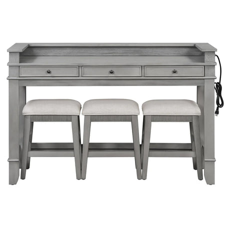 Retro Light Grey Solid Wood Bar Table Dining Set - Omega Lifestyles