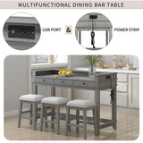 Retro Light Grey Solid Wood Bar Table Dining Set - Omega Lifestyles