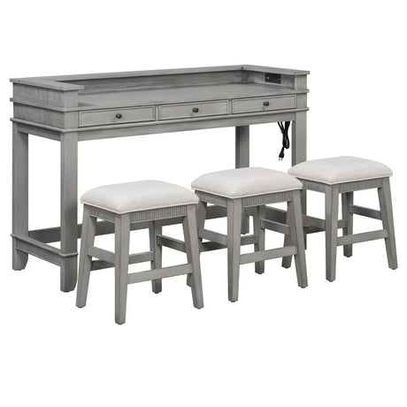 Retro Light Grey Solid Wood Bar Table Dining Set - Omega Lifestyles