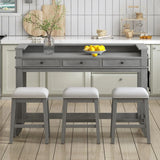 Retro Light Grey Solid Wood Bar Table Dining Set - Omega Lifestyles
