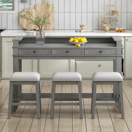 Retro Light Grey Solid Wood Bar Table Dining Set - Omega Lifestyles