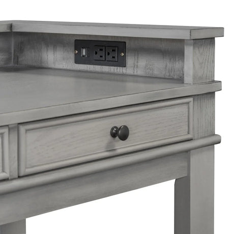 Retro Light Grey Solid Wood Bar Table Dining Set - Omega Lifestyles