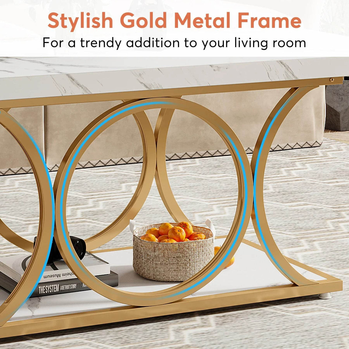 Modern 2-Tier Rectangular Marble Veneer Coffee Table - Omega Lifestyles