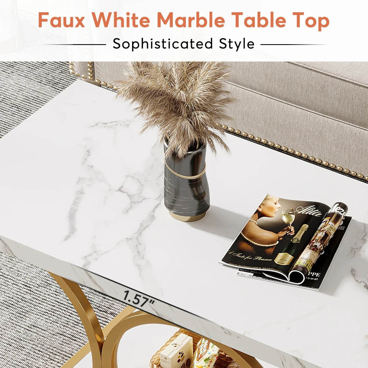 Modern 2-Tier Rectangular Marble Veneer Coffee Table - Omega Lifestyles