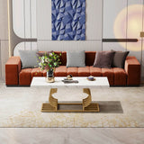 Modern 2-Tier Rectangular Marble Veneer Coffee Table - Omega Lifestyles