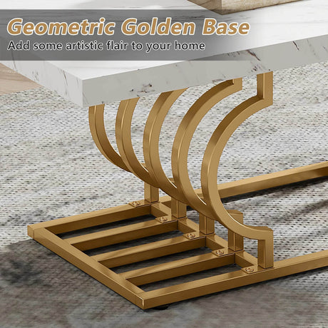 Modern 2-Tier Rectangular Marble Veneer Coffee Table - Omega Lifestyles