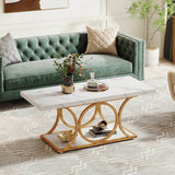 Modern 2-Tier Rectangular Marble Veneer Coffee Table - Omega Lifestyles