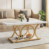Modern 2-Tier Rectangular Marble Veneer Coffee Table - Omega Lifestyles