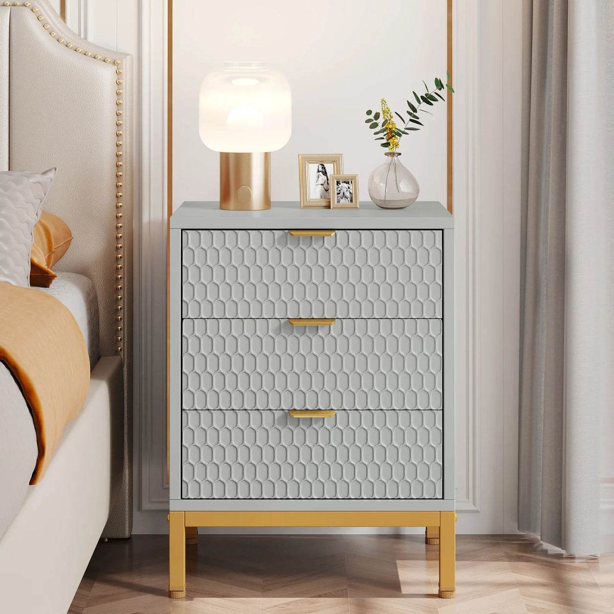 Modern Minimalist Nightstand With Three Storage Drawers - Omega Lifestyles