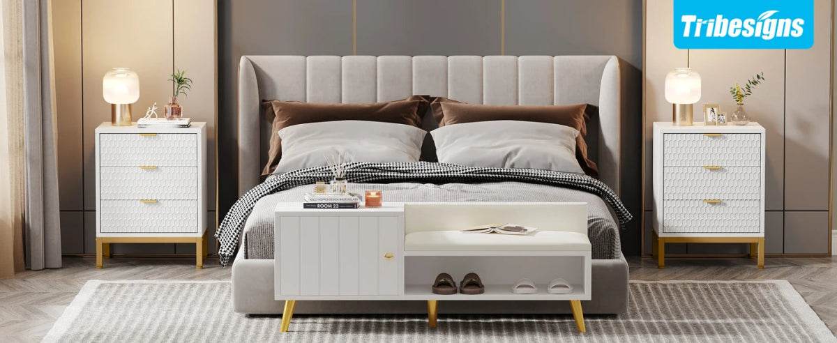 Modern Minimalist Nightstand With Three Storage Drawers - Omega Lifestyles