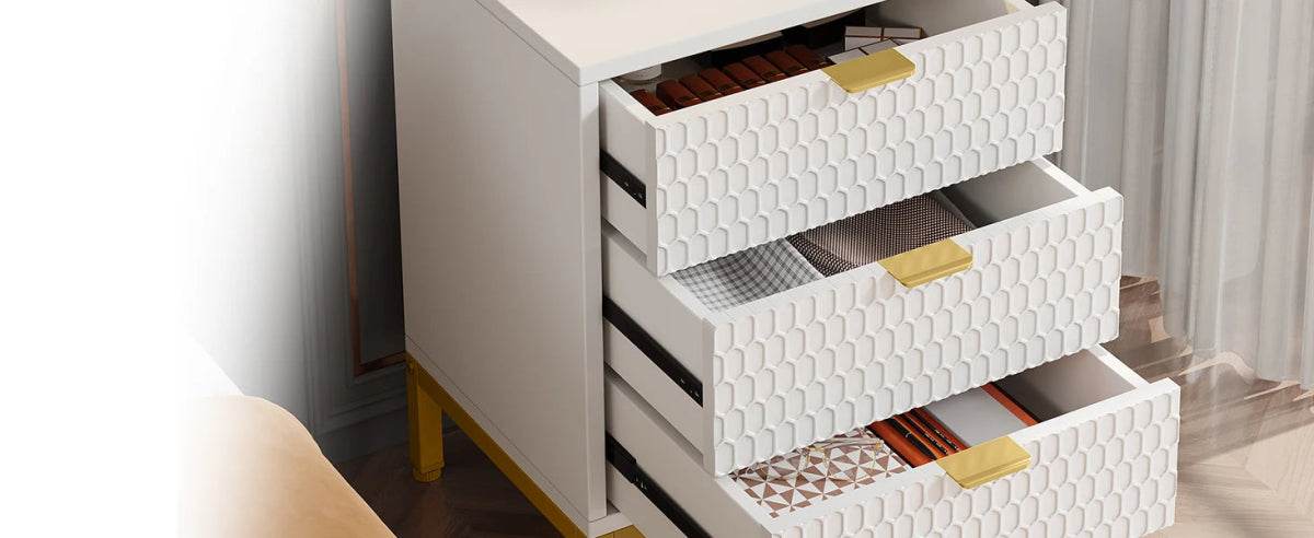 Modern Minimalist Nightstand With Three Storage Drawers - Omega Lifestyles