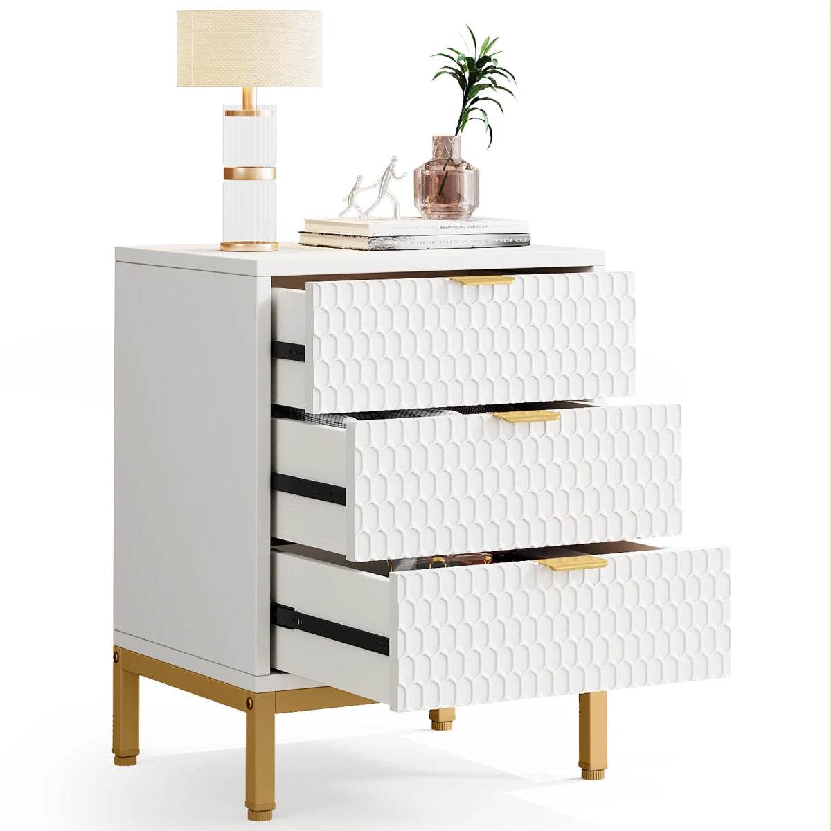Modern Minimalist Nightstand With Three Storage Drawers - Omega Lifestyles