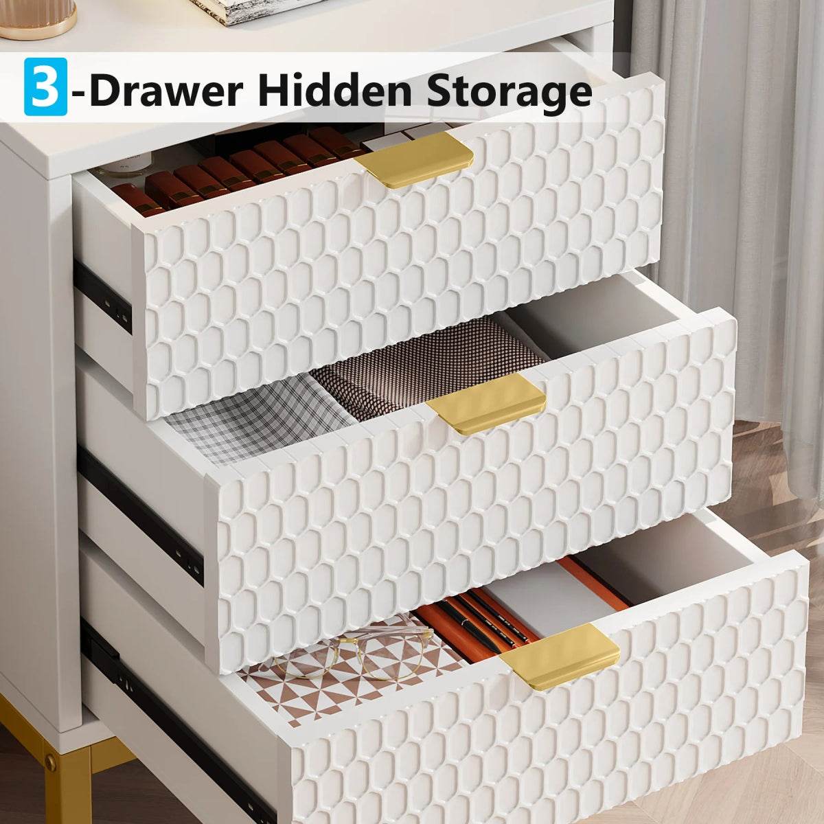 Modern Minimalist Nightstand With Three Storage Drawers - Omega Lifestyles