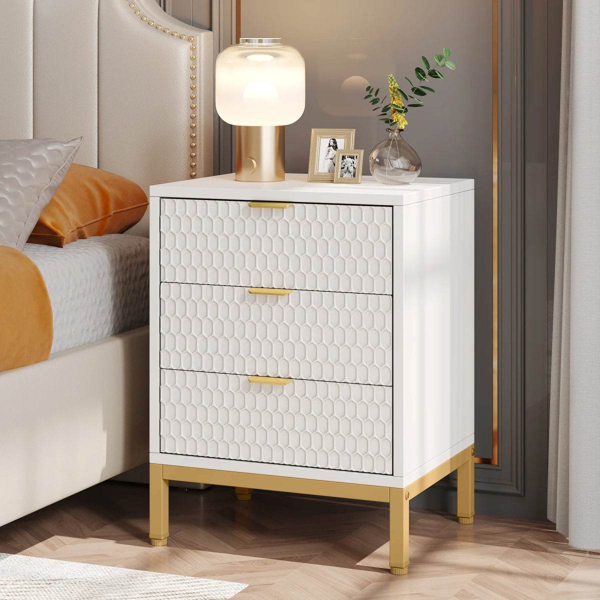 Modern Minimalist Nightstand With Three Storage Drawers - Omega Lifestyles