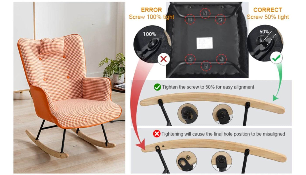 Modern Cotton Linen Upholstered Rocking Chair With Armrests - Omega Lifestyles