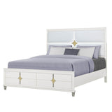 Queen Contemporary Gold White Panel Bed Frame With LED Lights - URIUNI - Omega Lifestyles