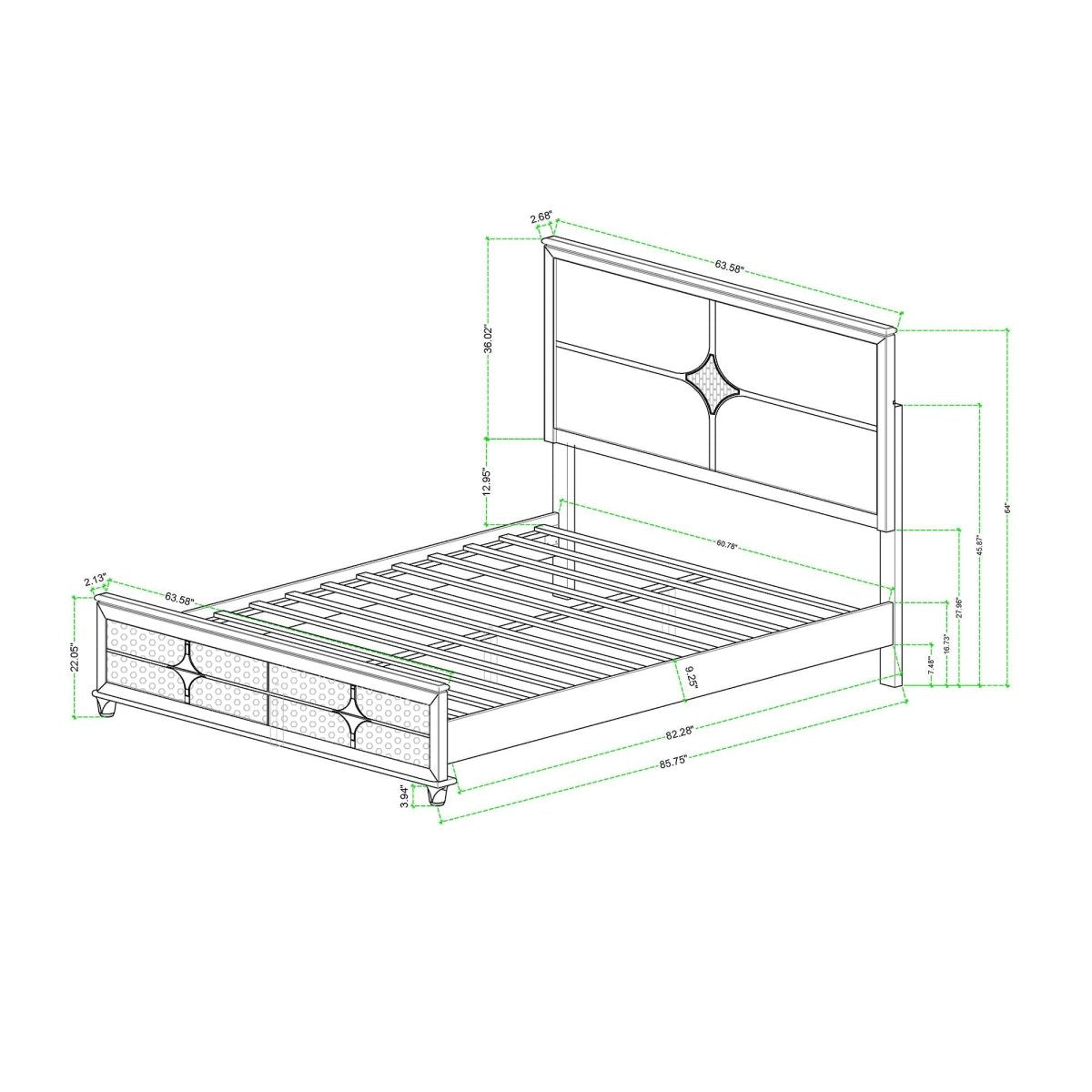 Queen Contemporary Gold White Panel Bed Frame With LED Lights - URIUNI - Omega Lifestyles