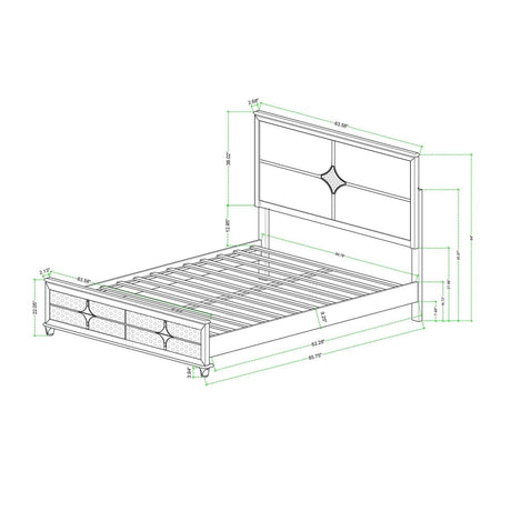 Queen Contemporary Gold White Panel Bed Frame With LED Lights - URIUNI - Omega Lifestyles