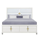 Queen Contemporary Gold White Panel Bed Frame With LED Lights - URIUNI - Omega Lifestyles