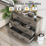 6-Drawer Modern Engineered Wood Dresser With Charging Station - Omega Lifestyles