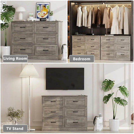 6-Drawer Modern Engineered Wood Dresser With Charging Station - Omega Lifestyles