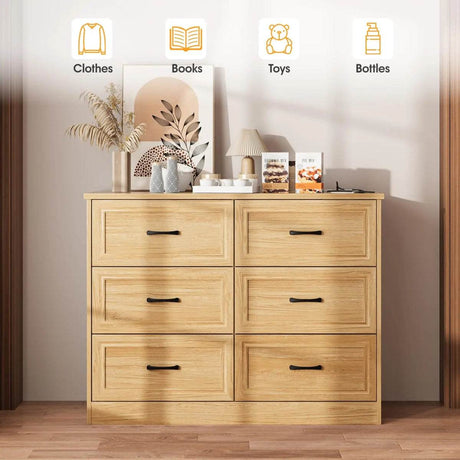 6-Drawer Modern Engineered Wood Dresser With Charging Station - Omega Lifestyles