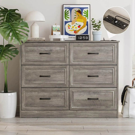 6-Drawer Modern Engineered Wood Dresser With Charging Station - Omega Lifestyles