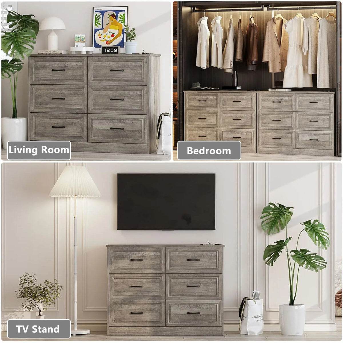 6-Drawer Modern Wood Dresser With Charging Station - Omega Lifestyles