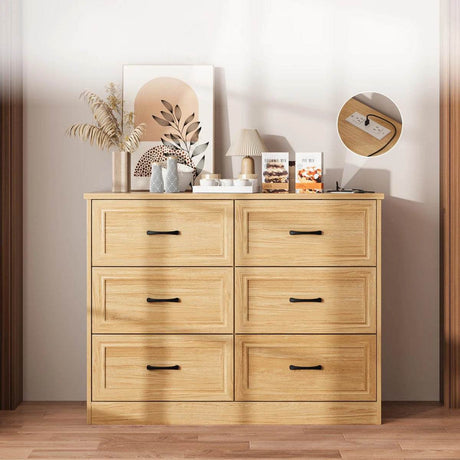 6-Drawer Modern Wood Dresser With Charging Station - Omega Lifestyles