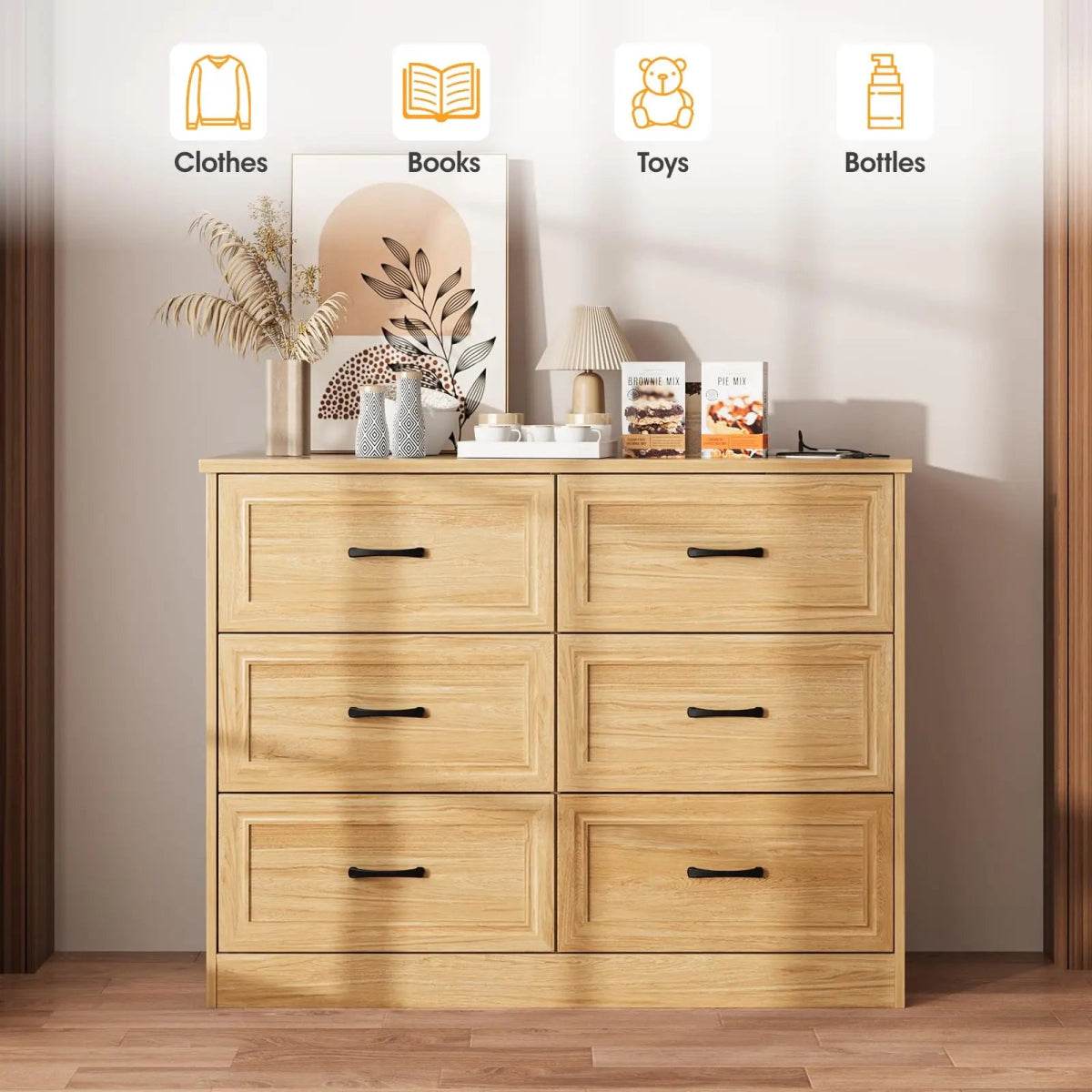 6-Drawer Modern Wood Dresser With Charging Station - Omega Lifestyles