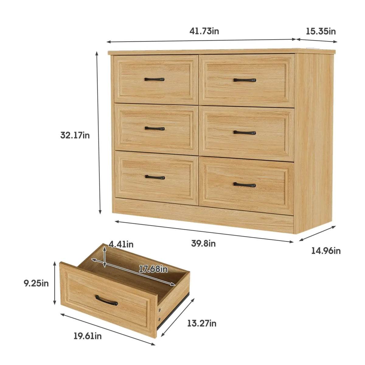 6-Drawer Modern Wood Dresser With Charging Station - Omega Lifestyles