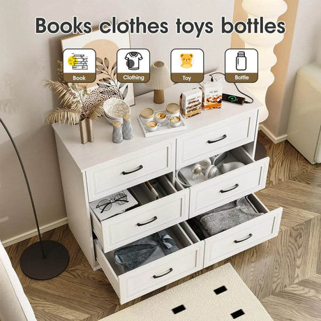 6-Drawer Modern Wood Dresser With Charging Station - Omega Lifestyles