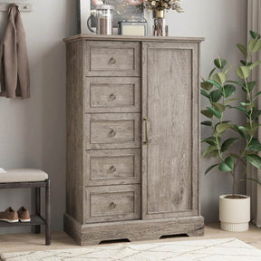 Farmhouse 5-Drawer Dresser With Sliding Barn Door - Omega Lifestyles