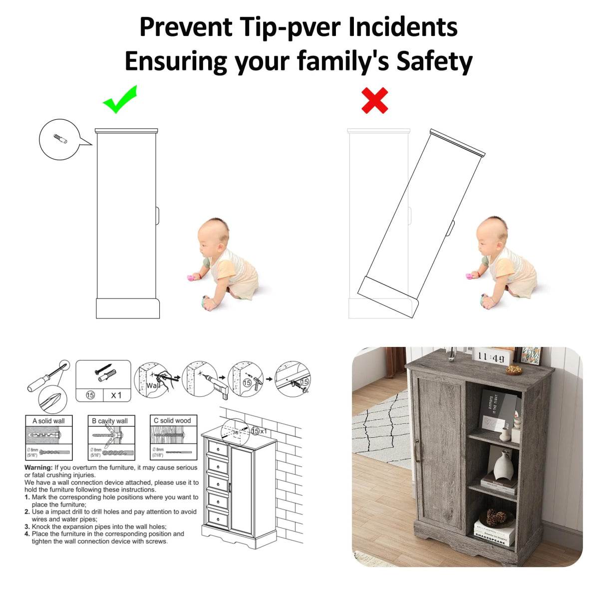 Farmhouse 5-Drawer Dresser With Sliding Barn Door - Omega Lifestyles