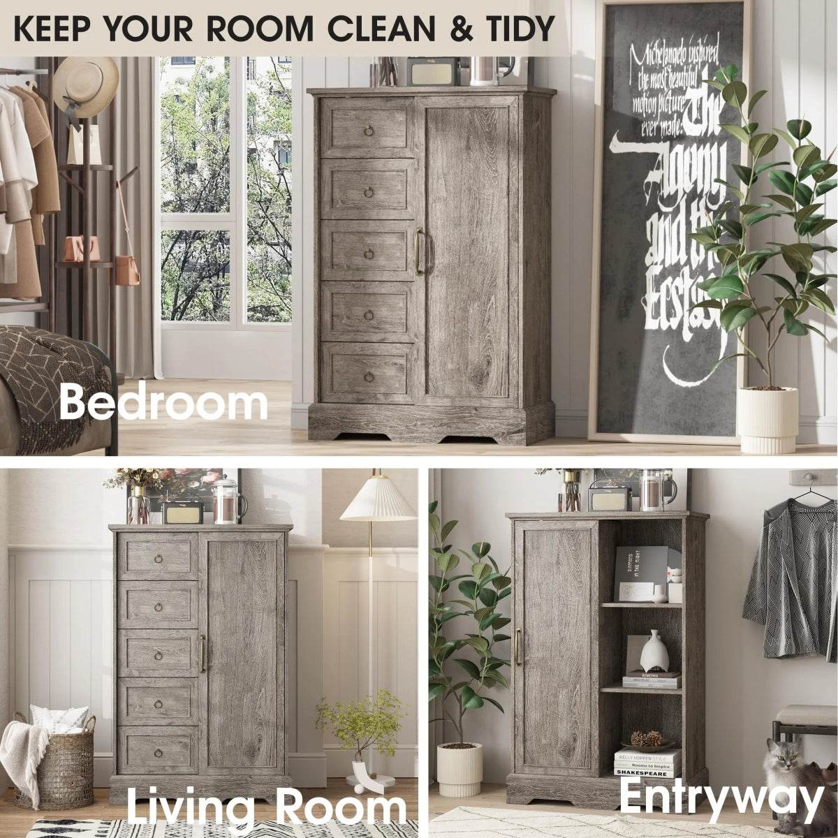 Farmhouse 5-Drawer Dresser With Sliding Barn Door - Omega Lifestyles