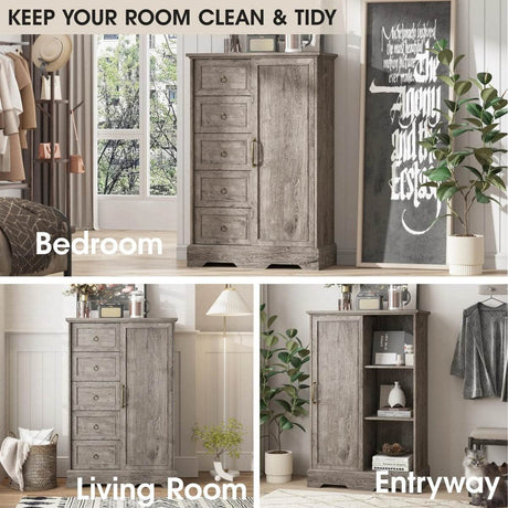 Farmhouse 5-Drawer Dresser With Sliding Barn Door - Omega Lifestyles