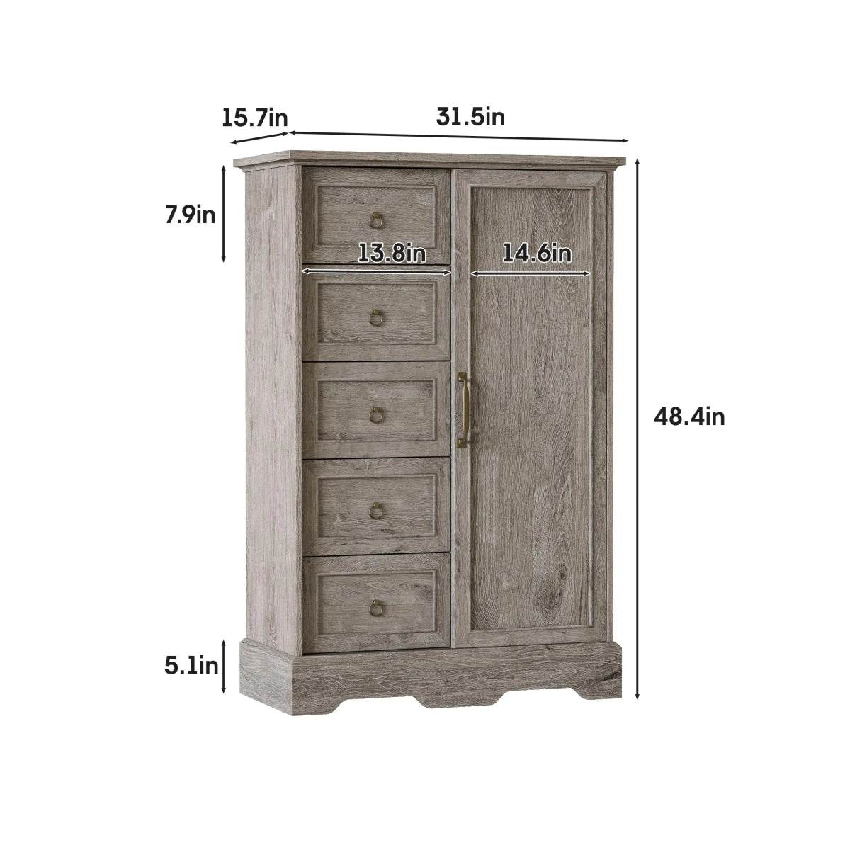 Farmhouse 5-Drawer Dresser With Sliding Barn Door - Omega Lifestyles