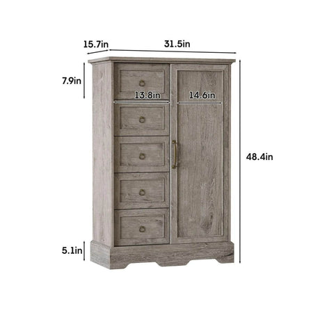 Farmhouse 5-Drawer Dresser With Sliding Barn Door - Omega Lifestyles