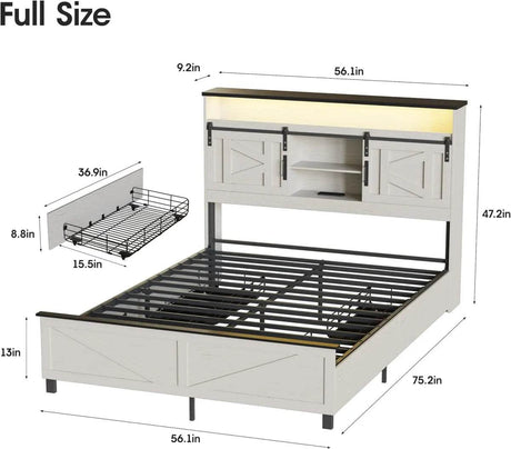 Platform Bed Frame With Storage Drawers LED Lighting Power Strip - Omega Lifestyles