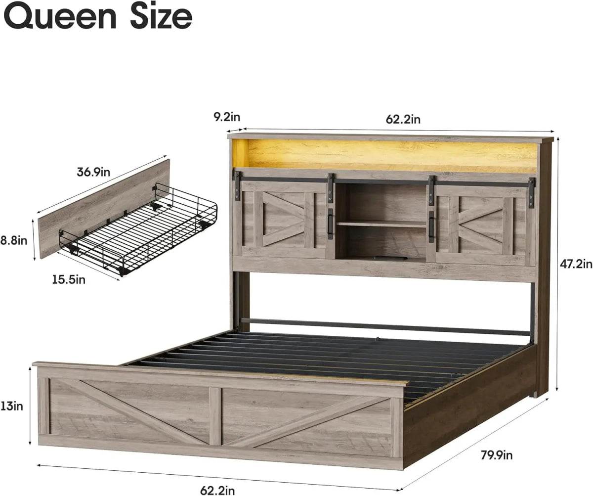 Platform Bed Frame With Storage Drawers LED Lighting Power Strip - Omega Lifestyles