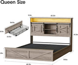 Platform Bed Frame With Storage Drawers LED Lighting Power Strip - Omega Lifestyles